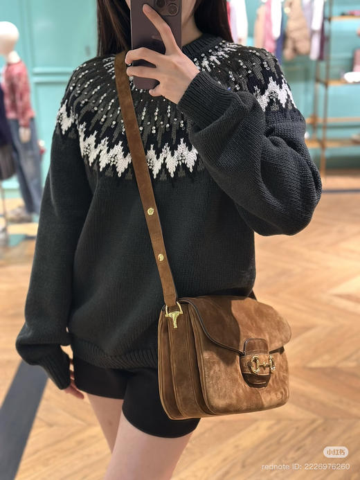 16-6排他性独家圆正 GG纯手工钉珠 重磅费尔岛羊毛提花套头衫 我穿L宽松 商品图3