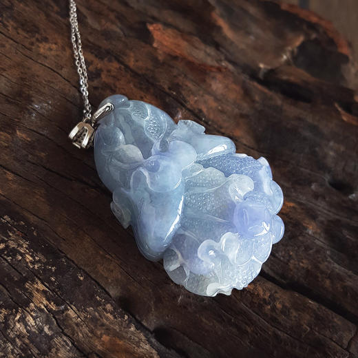 【天然正品】A货翡翠S925银镶天然细腻糯种春带彩浓紫罗兰花开富贵翡翠吊坠项链56.9*31.9*17.7MM(皆取最大值) 231225AK54特价：980 商品图4