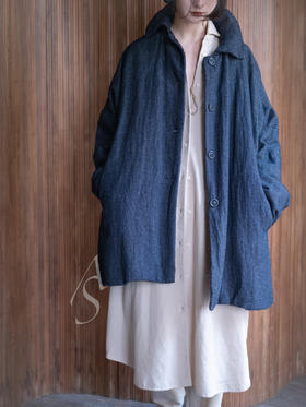 Casey Casey Orsan  靛蓝色人字纹羊绒短外套