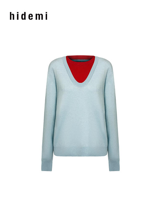 hidemi副线小h 设计感撞色套头上衣毛衣打底针织衫 商品图12
