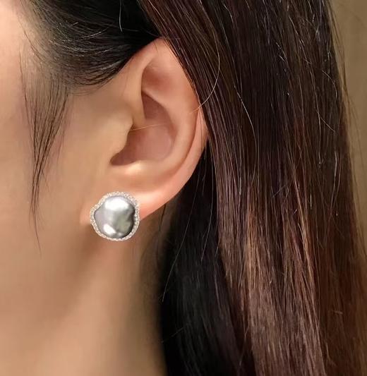 【私席真珠·新年盛宴】18K金镶钻KESHI珍珠耳钉，11-12mm珠 商品图2