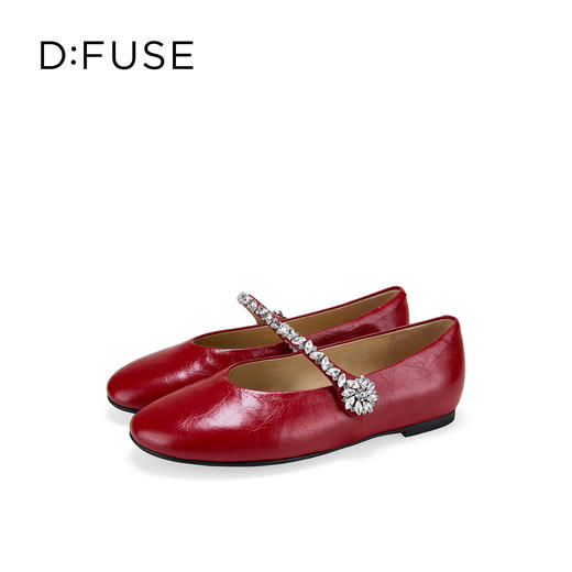 Dfuse迪芙斯2026春季新款圆头钻链抓皱牛皮复古玛丽珍舒适平跟鞋女鞋DFE1111018 商品图6