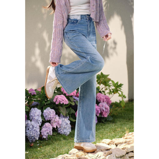 鹿向南「暖绒阔迹」蓝色直筒牛仔裤女春季宽松显瘦垂感阔腿长裤 商品图3