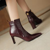 【预售5天】法式小短靴秋冬季加绒高跟鞋粗跟软底真皮软皮尖头裸靴子&521-9 商品缩略图2