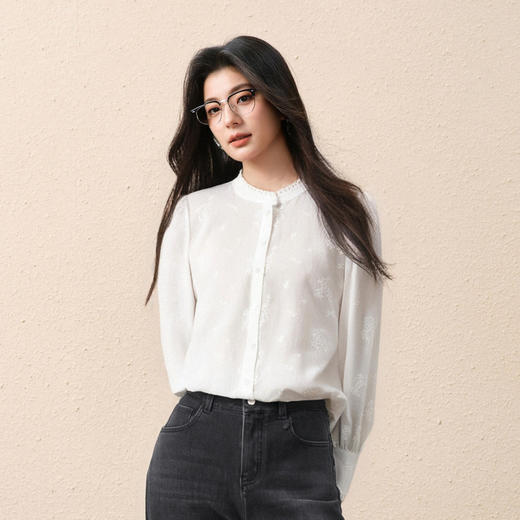 【商场同款】诗凡黎法式刺绣花边衬衫25秋新款纯棉长袖3G8221221 商品图2