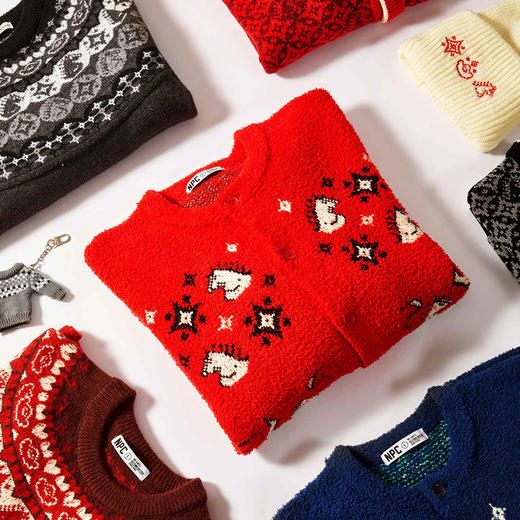 NPC潮牌新年马上有财天马钱纹提花针织开衫秋冬毛衣外套NP5CSW04 商品图2