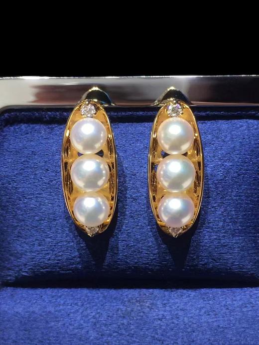 【私席真珠·新年盛宴】18K金镶钻AKOYA珍珠耳针，4.5/5mm，圆（孤品） 商品图0