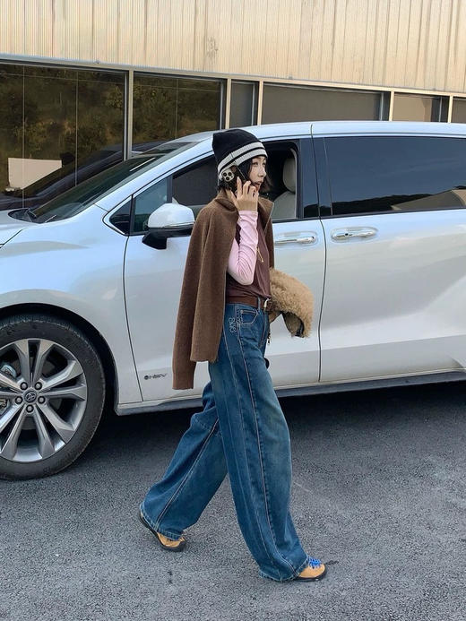 大幂幂同款加绒老爹弯刀牛仔裤 商品图7