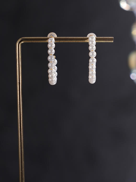 子佩集【慵光芙蕾】银S925珍珠惜王妃耳钉【MZEH001】3.5mm珠27mm圈镀金串珠圆圈半环2601 商品图5
