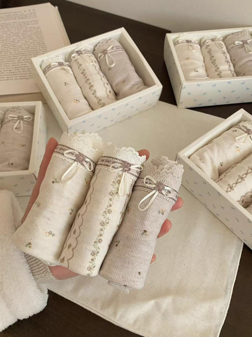 3条装！仙仙蕾丝内裤7A抑菌内裤 提花肌理千鸟格温柔清新 商品图0