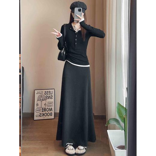 黑灰色法式鱼尾裙女秋季2026新款垂坠感高腰中长款慵懒包臀半身裙聚★为爱严选 商品图3