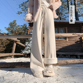 西遇加绒阔腿裤女冬季新高腰垂感直筒宽松拖地裤加厚长裤SS051995