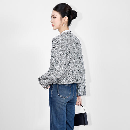 「高货wl」全新升级【铂金会员339/天猫459/差价120】(11852)洛诗琳轻奢羊毛混纺外套2026新款重工亮片绣小香风短外套 商品图1