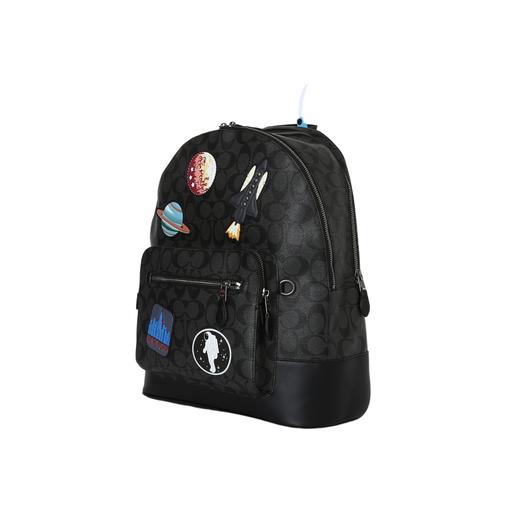 蔻驰经典老花太空贴饰 帆布拼小牛皮 背包双肩包 大号 男款 黑色 商品图3