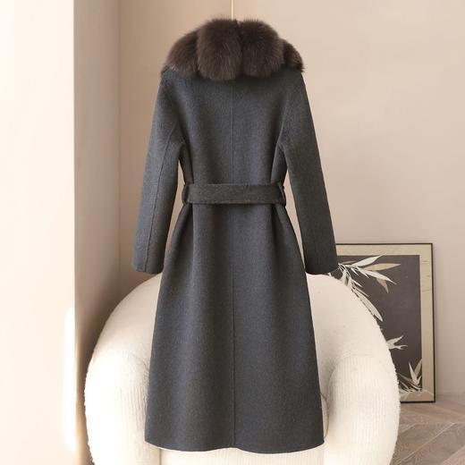 丁摩 冬季新品100%羊毛长款毛呢大衣狐狸毛领双面尼外套女5ZF-04C 商品图2