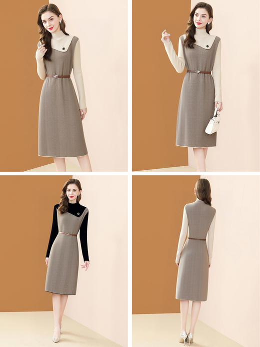 「自」全新升级【铂金会员183/天猫249/差价66】(11318)洛诗琳气质针织连衣裙女2026新款气质半高领显瘦假两件打底裙子 商品图3