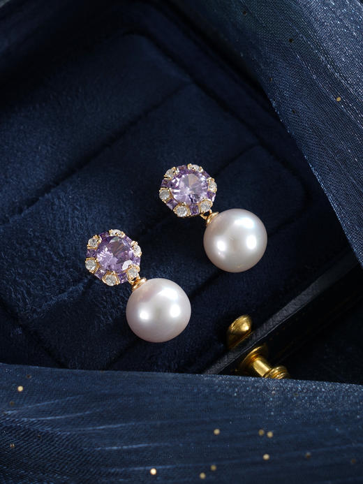 子佩集【紫宸瑶光】银S925珍珠惜王妃耳钉【MLEH021】10mm珠镀金紫锆石2601 商品图6