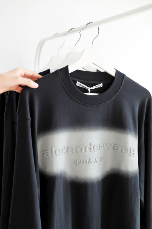 反光涂层字母tee，浮雕大印花工艺。水洗做旧宽松圆领长袖E010668 商品图4