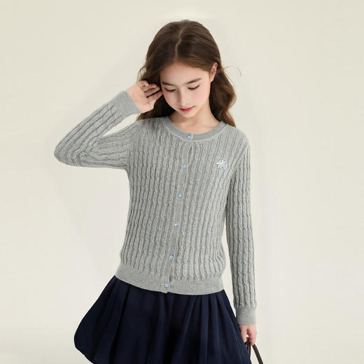笛莎Deesha 童装女童毛衫2026春新款百搭好穿绞花针织开衫 商品图1