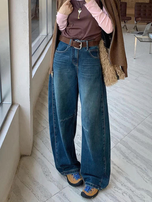 大幂幂同款加绒老爹弯刀牛仔裤 商品图8