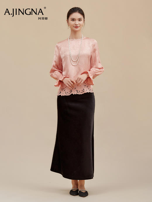 【佩斯利纹蕾丝】阿菁娜冬季新款新中式提花上衣佩斯利纹蕾丝拼接轻奢通勤设计复古显贵内搭F30D202003 商品图5