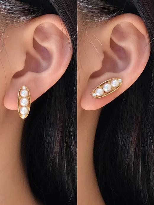 【私席真珠·新年盛宴】18K金镶钻AKOYA珍珠耳针，4.5/5mm，圆（孤品） 商品图2