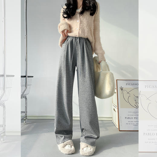 西遇加绒阔腿裤女冬季新宽松慵懒垂感糯米裤高腰拖地休闲裤SS052001 商品图3