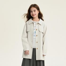 笛莎Deesha 童装女童外套2026春新款小翻领可收腰中长款风衣外套