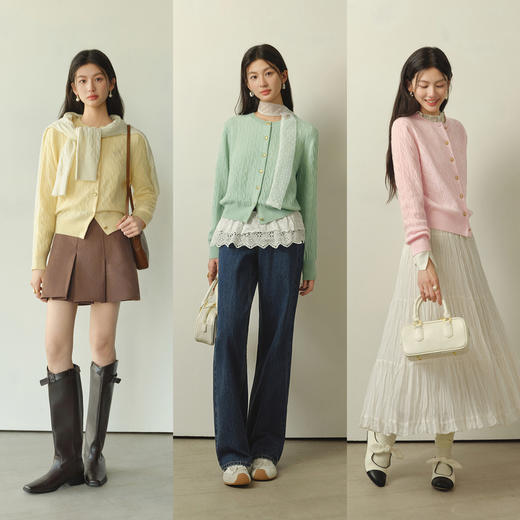 【严选】【孟子义同款】诗凡黎刺绣绞花针织开衫26春新款全羊毛老钱风毛衣7G8332821-6 商品图1