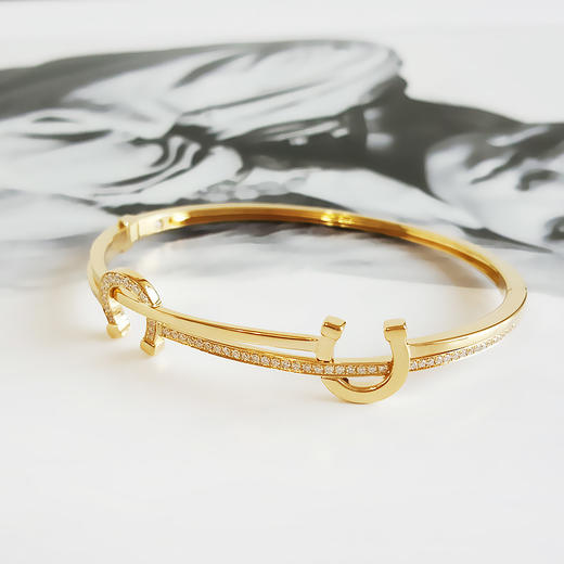 莱绅通灵AU750黄金经典时尚王室马蹄款0.423克拉群镶钻石手镯57号（活扣） 231225NJS61 商品图3