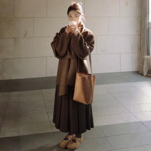 美拉德风毛呢百褶裙女秋冬新款高腰遮胯显瘦压褶a字中长款半身裙聚 商品图4