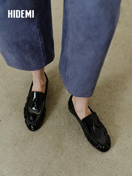 HIDEMI 麂皮开边珠一脚蹬轻便通勤流苏乐福鞋皮鞋单鞋平底鞋 商品图7