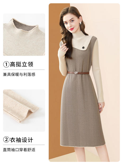 「自」全新升级【铂金会员183/天猫249/差价66】(11318)洛诗琳气质针织连衣裙女2026新款气质半高领显瘦假两件打底裙子 商品图1