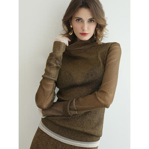 COCOBELLA白色时尚miu系高领微透视打底衫女新混搭上衣UT3220 商品图0