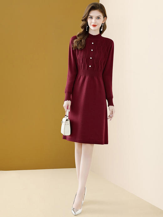 「自」全新升级【铂金会员183/天猫249/差价66】(14151)洛诗琳半高领针织连衣裙女秋冬2025新款收腰显瘦长款内搭打底毛衣裙 商品图4