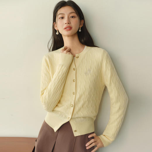 【严选】【孟子义同款】诗凡黎刺绣绞花针织开衫26春新款全羊毛老钱风毛衣7G8332821-6 商品图0