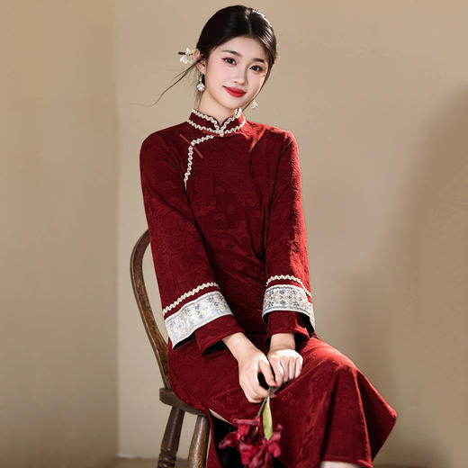 秋冬季国风新中式长款长袖新款年轻款复古旗袍SC22373 商品图0