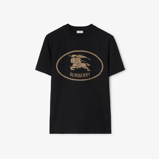 BURBERRY 巴宝莉 男士马术骑士印章印花棉质圆领短袖T恤 黑色 8110953 A1189 商品图0