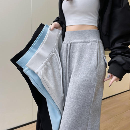 灰色运动裤女春秋季2026新款抽绳休闲卫裤子小个子宽松直筒阔腿裤聚★为爱严选 商品图0