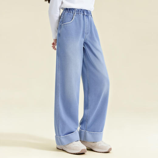 笛莎Deesha 童装女童裤子2026春新款翻边牛仔阔腿裤 商品图1