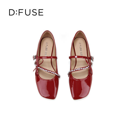 Dfuse迪芙斯2026春季新款斜方头钻链亮面漆皮玛丽珍单鞋平跟鞋女鞋DFE1111017 商品图8