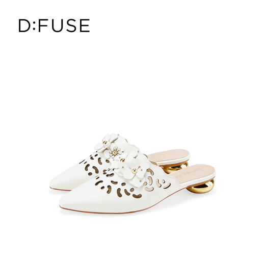 Dfuse迪芙斯2026春季新款尖头格桑花镂空半包头平跟穆勒拖鞋凉拖鞋DFE1110026 商品图12