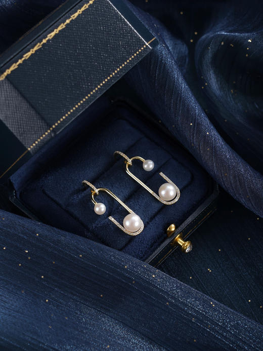 子佩集【珠萦月梦】银S925珍珠惜王妃耳环【MLEH024】4.5mm小珠7.5mm大珠半环双珠镀金回形针2601 商品图2