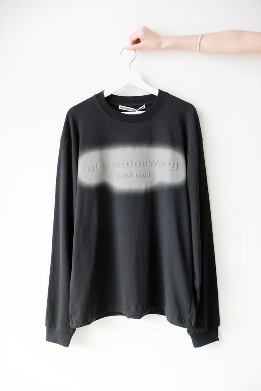 反光涂层字母tee，浮雕大印花工艺。水洗做旧宽松圆领长袖E010668 商品图13