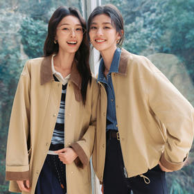 【严选】诗凡黎巴恩风灯芯绒翻领风衣2026春新款经典一手长宽松夹克外套女7H1260231