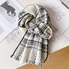 丁摩 100%羊毛格子围巾180*30女冬季黑白色格子羊绒针织高档围脖5ZF-296 商品缩略图1