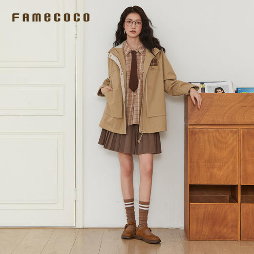 Famecoco范可儿风衣外套一手长连帽H型通勤休闲FAB6AV004 商品图1