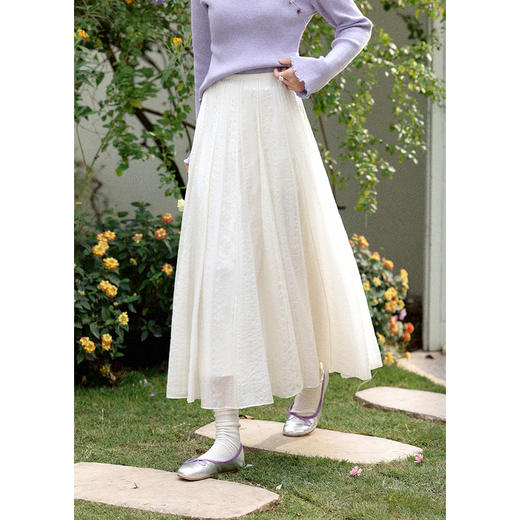 鹿向南「白梅弄影」设计感白色半身裙女春季新款高腰显瘦长款裙子 商品图2