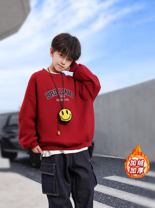 【马年！红卫迎新春】秋冬季新款男童装年服 加绒加厚卫衣 中大童男童女孩韩版洋气圆领上衣服 商品图4