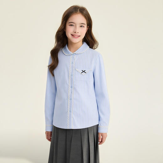 笛莎Deesha 童装女童衬衫2026春新款甜美娃娃领花边衬衫 商品图0